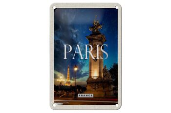 Panneau de voyage en étain, 12x18cm, Paris, France, tour Eiffel, nuit, rétro 1