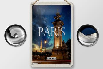 Panneau de voyage en étain, 12x18cm, Paris, France, tour Eiffel, nuit, rétro 2