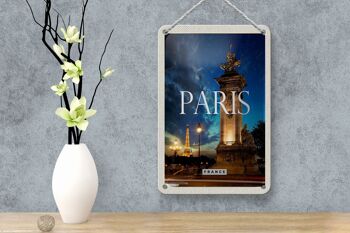 Panneau de voyage en étain, 12x18cm, Paris, France, tour Eiffel, nuit, rétro 4