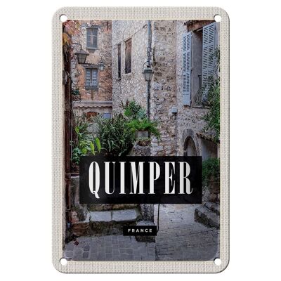 Cartel de chapa de viaje, 12x18cm, Quimper, Francia, arquitectura, casa de piedra