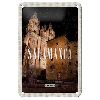 Cartel de chapa de viaje, 12x18cm, Salamanca, España, arquitectura, decoración nocturna