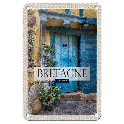 Tin sign travel 12x18cm Brittany France wooden door 7 gift sign
