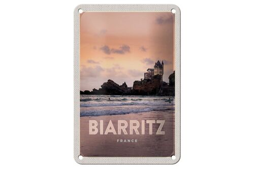 Blechschild Reise 12x18cm Biarritz France Felsenschloss Meer