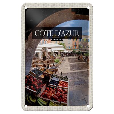 Cartel de chapa de viaje, 12x18cm, Costa Azul, Francia, mercado de frutas, decoración de cafetería