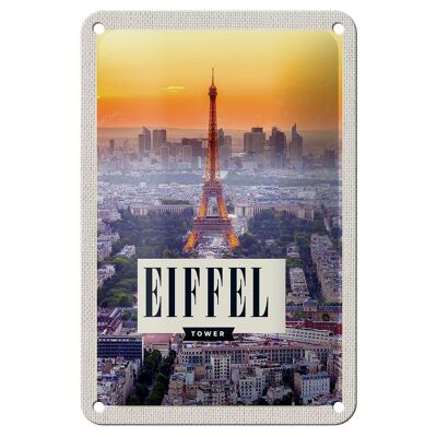 Letrero de chapa de viaje, 12x18cm, Torre Eiffel, puesta de sol, cartel de ciudad