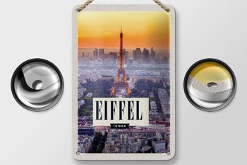 Panneau de voyage en étain, 12x18cm, tour Eiffel, panneau de ville au coucher du soleil 2