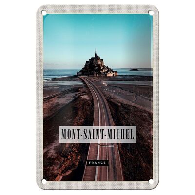 Cartel de chapa de viaje, 12x18cm, Mont-Saint-Michel, Francia, cartel de destino de viaje