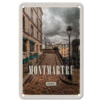 Tin sign travel 12x18cm Montmartre old town travel destination decoration