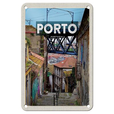 Cartel de chapa de viaje, decoración de imagen del casco antiguo de Oporto, Portugal, 12x18cm