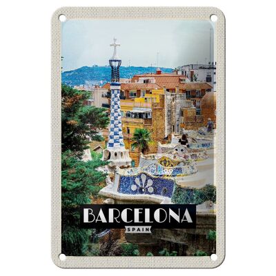 Blechschild Reise 12x18cm Barcelona Spain Spanien Panorama Schild