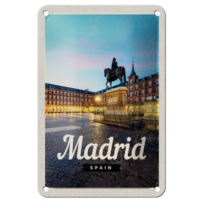 Blechschild Reise 12x18cm Madrid Spain Stadt Sonnenuntergang Schild