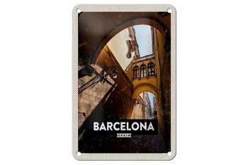 Panneau de voyage en étain 12x18cm, signe d'architecture rétro de barcelone espagne 1