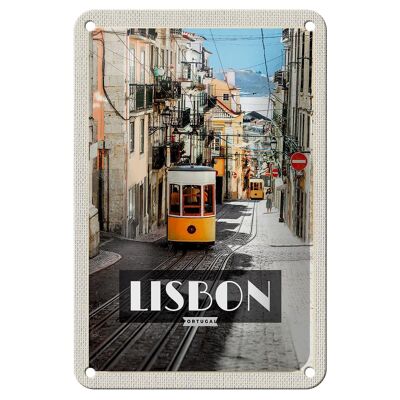 Blechschild Reise 12x18cm Lisbon Portugal Straßenbahn Dekoration