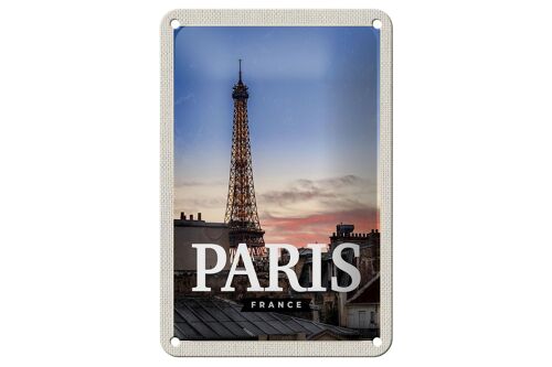 Blechschild Reise 12x18cm Paris France Sonnenuntergang Dekoration