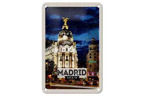 Blechschild Reise 12x18cm 'Madrid Spain Retro Nacht Poster Dekoration