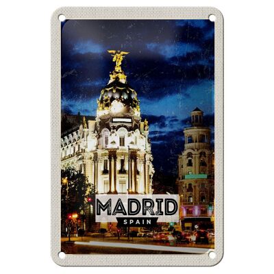 Targa in metallo da viaggio 12x18 cm 'Madrid Spagna Retro Night Poster Decorazione