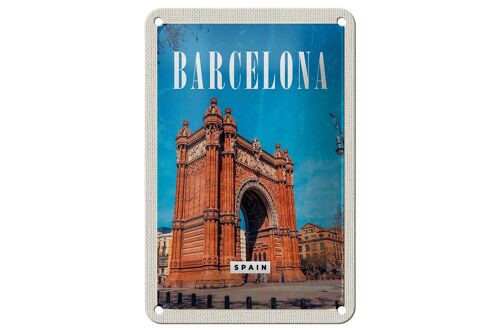 Blechschild Reise 12x18cm Barcelona Spain Architektur Retro Schild