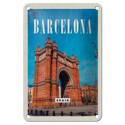 Blechschild Reise 12x18cm Barcelona Spain Architektur Retro Schild