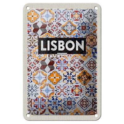 Cartel de chapa de viaje, decoración artística de mosaico de Lisboa, Portugal, 12x18cm