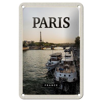 Panneau de voyage en étain, 12x18cm, Paris, France, Destination de voyage, signe de rivière