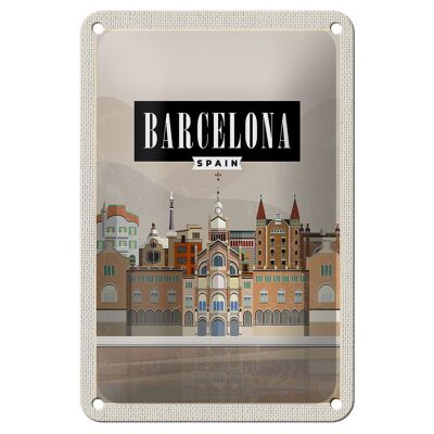 Blechschild Reise 12x18cm Barcelona Spain malerisches Bild Schild
