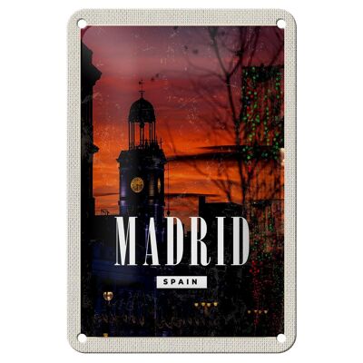 Cartel de chapa de viaje 12x18cm Madrid España decoración del atardecer
