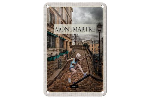 Blechschild Reise 12x18cm Montmartre Paris Skateboard Frau Schild