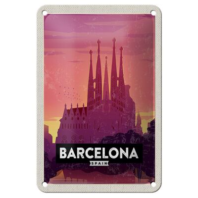 Cartel de chapa de viaje 12x18cm Barcelona imagen pintoresca decoración artística