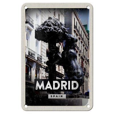Blechschild Reise 12x18cm Madrid Spain Statue des Bären Dekoration