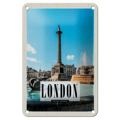 Blechschild Reise 12x18cm London UK Brunnen Trafalgar Square Schild