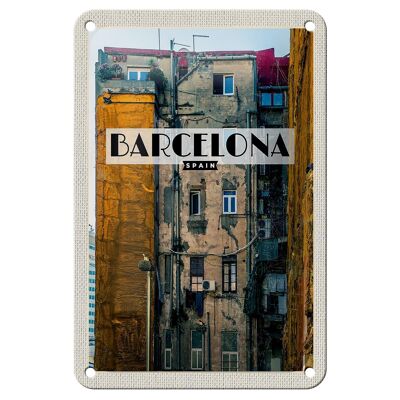 Blechschild Reise 12x18cm Barcelona Spain alte Häuser Dekoration