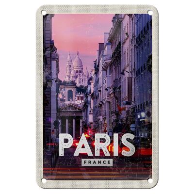 Cartel de chapa de viaje, 12x18cm, decoración panorámica de París y atardecer