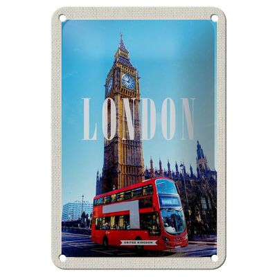 Blechschild Reise 12x18cm London red Bus roter Bus Big Ben Schild