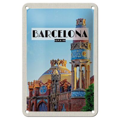 Blechschild Reise 12x18cm Barcelona Reiseziel Mosaikstil Dekoration