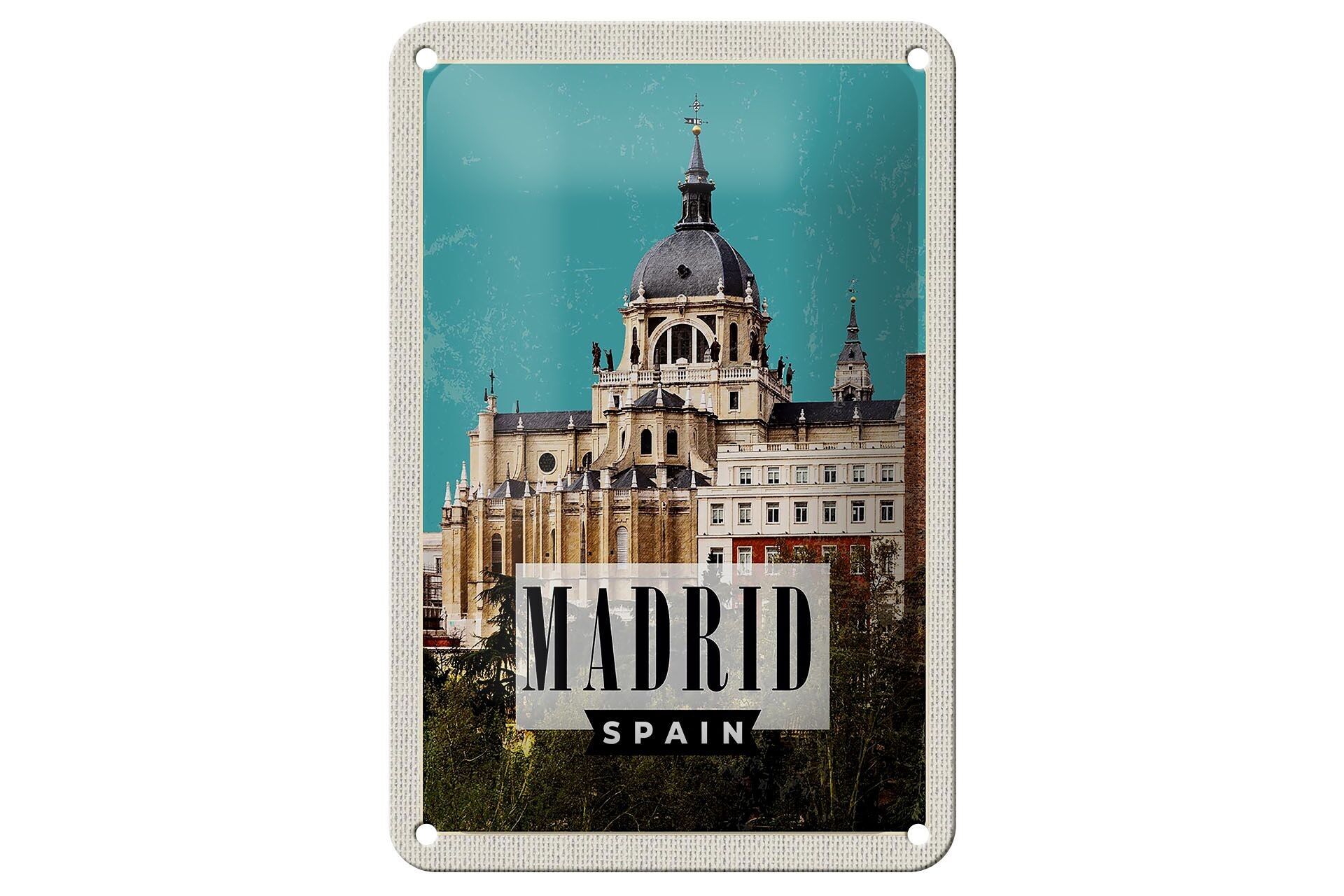 Blechschild Reise 12x18cm Madrid Spanien Urlaubsort Geschenk Schild
