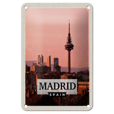 Blechschild Reise 12x18cm Madrid Spanien Retro Architektur Schild