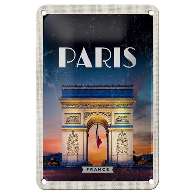 Targa in metallo da viaggio 12x18 cm Parigi Francia Arco di Trionfo Targa retrò