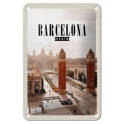 Signe en étain voyage 12x18cm, décoration panoramique de barcelone espagne