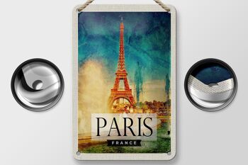 Panneau de voyage en étain, 12x18cm, Paris, France, tour Eiffel, signe artistique 2