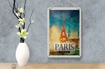 Panneau de voyage en étain, 12x18cm, Paris, France, tour Eiffel, signe artistique 4