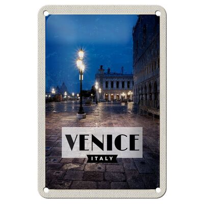 Cartel de chapa de viaje, 12x18cm, Venecia, Italia, vista de Venecia, cartel nocturno