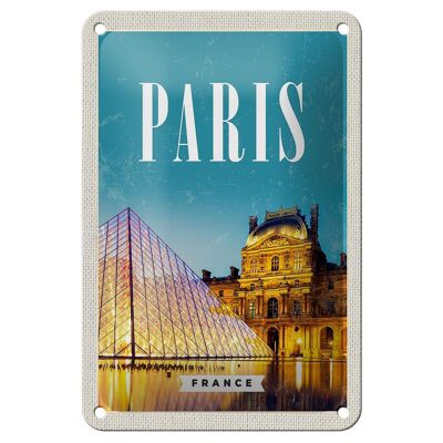 Blechschild Reise 12x18cm Paris Frankreich Nacht Architektur Schild