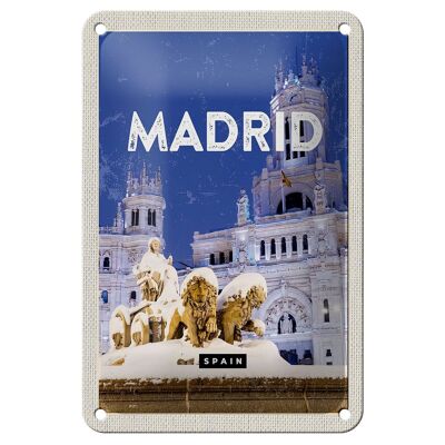 Cartel de chapa de viaje, 12x18cm, Madrid, España, señal de viaje nocturno de invierno