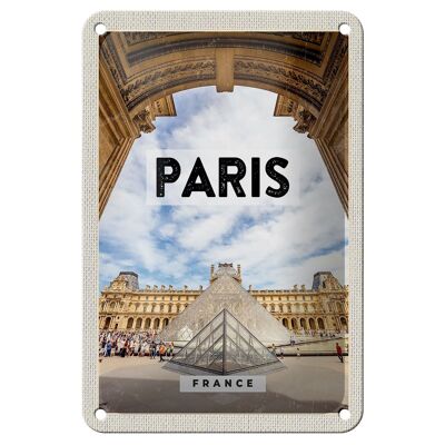 Cartel de chapa de viaje, decoración del Louvre de París, Francia, 12x18cm