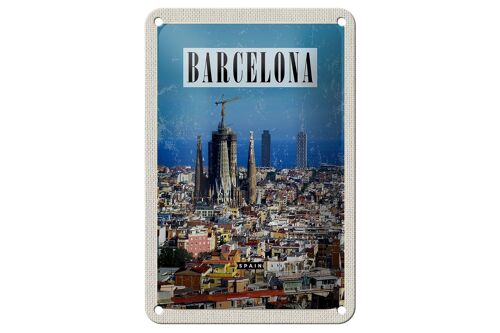 Blechschild Reise 12x18cm Barcelona Spanien Blick auf Stadt Schild