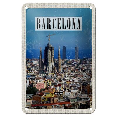 Targa in metallo da viaggio 12x18 cm Barcellona Spagna Veduta della città