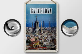 Panneau de voyage en étain, 12x18cm, barcelone, espagne, vue de la ville 2