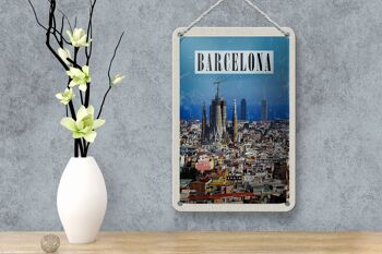 Panneau de voyage en étain, 12x18cm, barcelone, espagne, vue de la ville 4