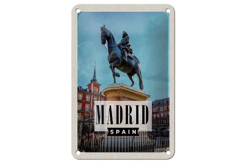 Blechschild Reise 12x18cm Madrid Spanien Pferd Reiter Skulptur