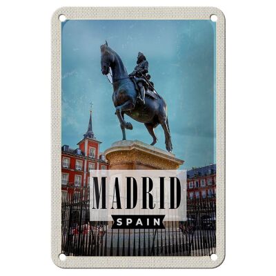 Cartel de chapa de viaje, escultura de jinete a caballo, Madrid, España, 12x18cm